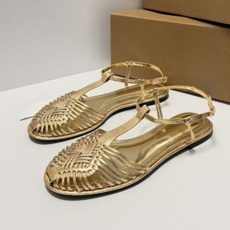 Women'S Shoes Big Feet - Woven T-Strap Flat Sandals for Women