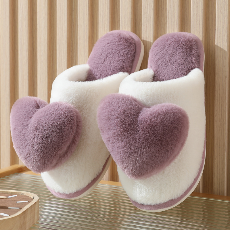 Women Shoes Size To Men - Winter Warm Heart Pattern Cotton Slippers