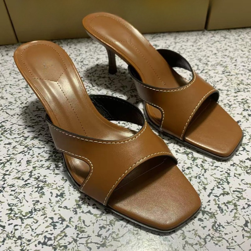 Women Shoes Branded - Retro Sewing Brown Women Mules Shoes