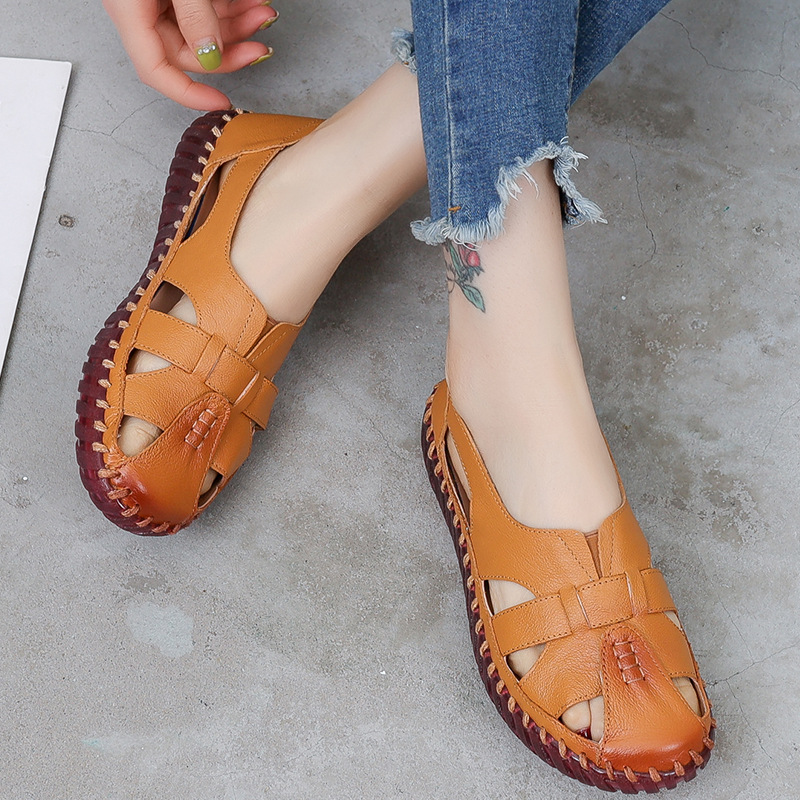 Genuine Leather Women Flat San - Women'S Shoes Big Feet review and price