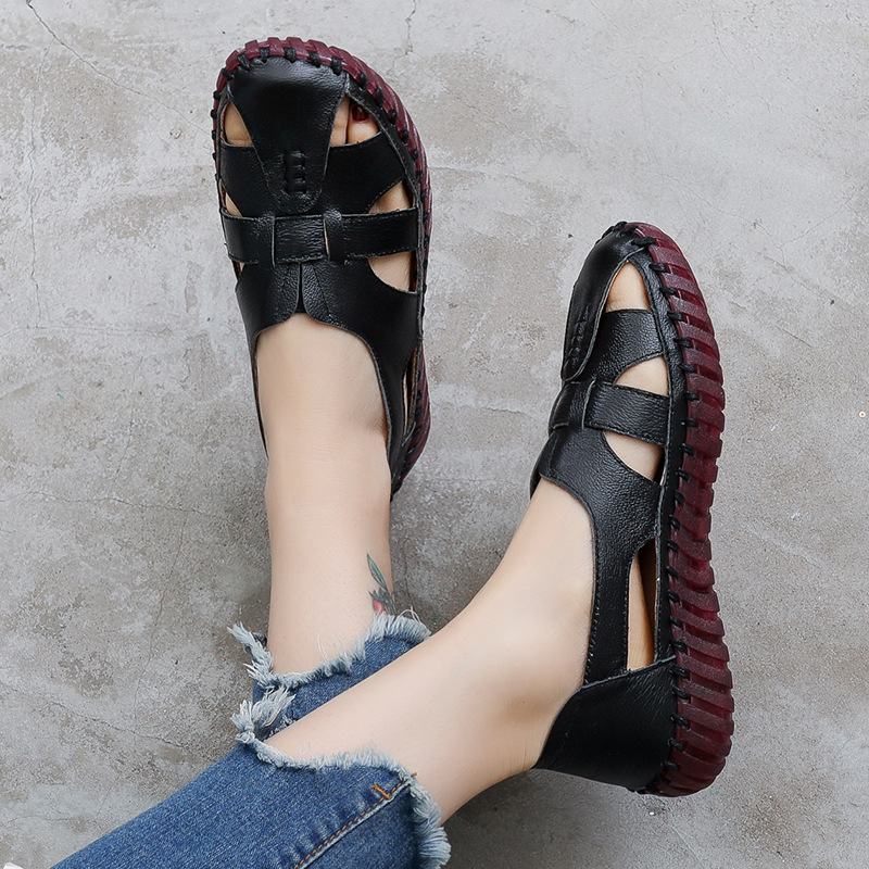 Genuine Leather Women Flat San - Women'S Shoes Big Feet review and price