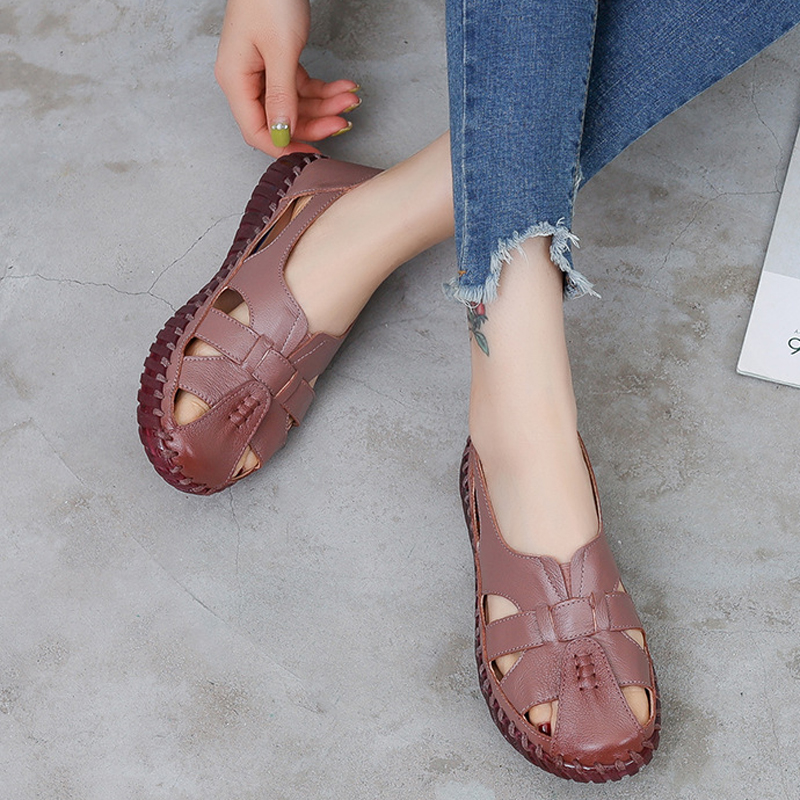 Genuine Leather Women Flat San - Women'S Shoes Big Feet review and price